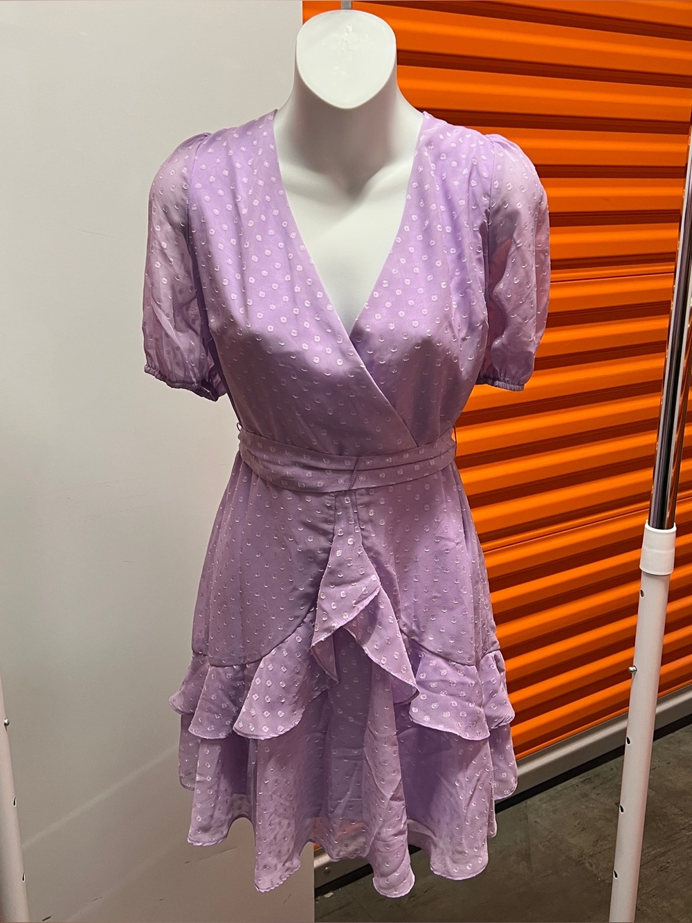 B Darlin Lavender Ruffled Polkadot Dress